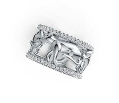 Sterling Silver Ring with White Topaz or Moissanite Walking Panther Theme DHJ