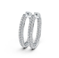 Sterling Silver Hoop Earrings with White Topaz or Moissanite DHJ