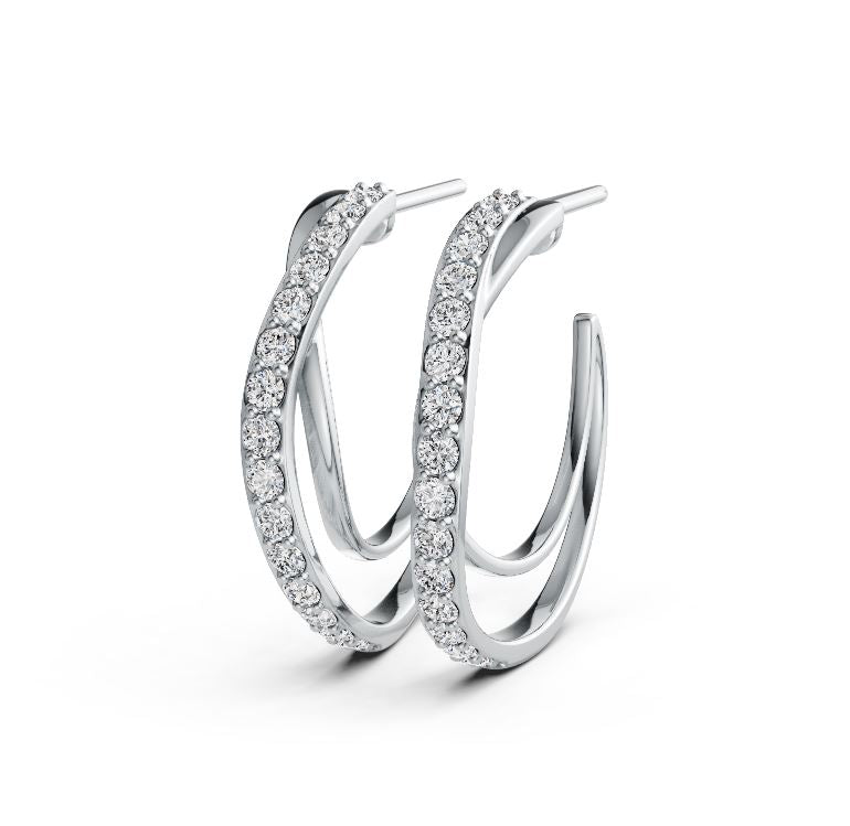 Sterling Silver Earrings Open Hoop with White Topaz or Moissanite DHJ