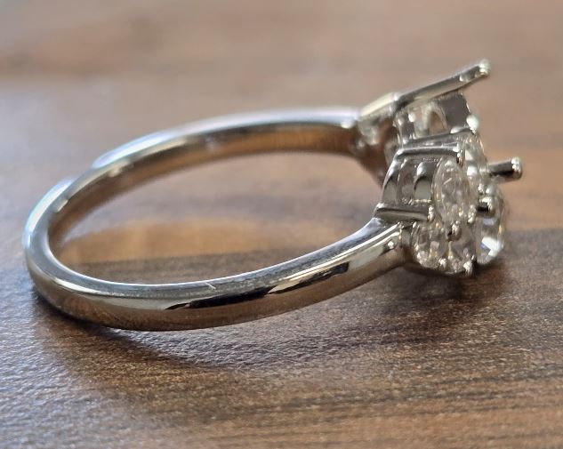 9K White Gold Semi Mount Ring Setting Round RD 7mm with CVD Accents Syz Jewelry