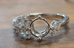 9K White Gold Semi Mount Ring Setting Round RD 7mm with CVD Accents Syz Jewelry