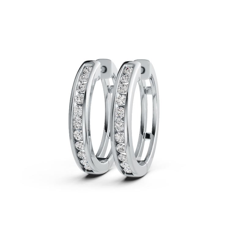 Sterling Silver Hoop Earrings with White Topaz or Moissanite Channel Set DHJ