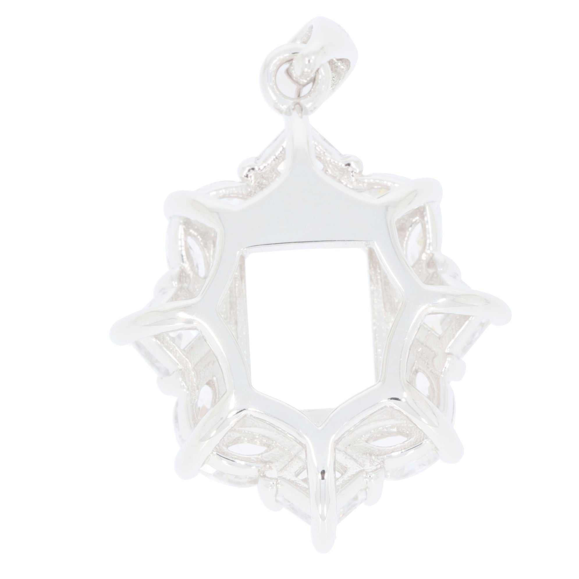 14K White Gold Semi Mount Pendant Setting OCT Emerald 9x7mm Syzjewelry