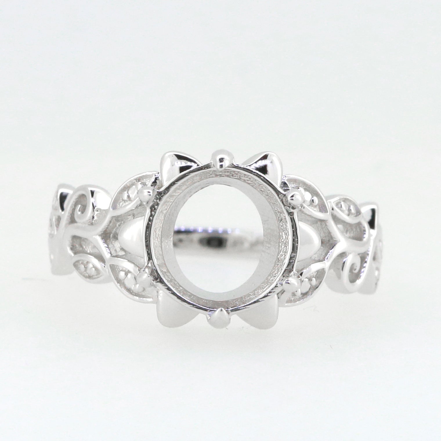 Art Nouveau Style Sterling Silver Semi Mount Ring Setting Round RD 10x10mm Syzjewelry