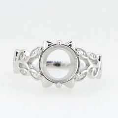 Art Nouveau Style Sterling Silver Semi Mount Ring Setting Round RD 10x10mm Syzjewelry