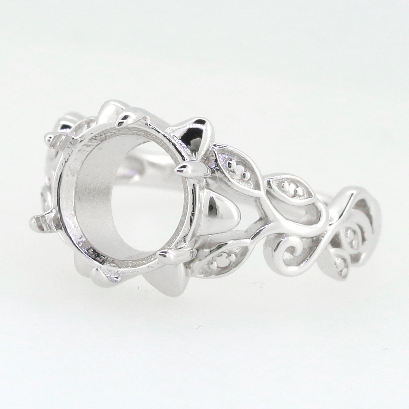 Art Nouveau Style Sterling Silver Semi Mount Ring Setting Round RD 10x10mm Syzjewelry