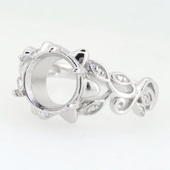 Art Nouveau Style Sterling Silver Semi Mount Ring Setting Round RD 10x10mm Syzjewelry