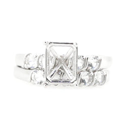 2 Piece Set Sterling Silver Semi Mount Ring Setting Emerald OCT 7x5mm 5 Stones - Syzjewelry