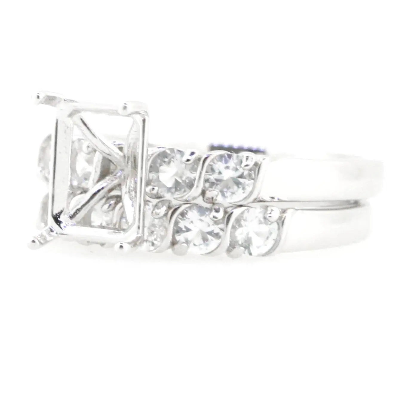 2 Piece Set Sterling Silver Semi Mount Ring Setting Emerald OCT 7x5mm 5 Stones - Syzjewelry