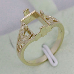 Art Nouveau Style Sterling Silver Semi Mount Ring Setting Emerald OCT 10x8mm Syzjewelry