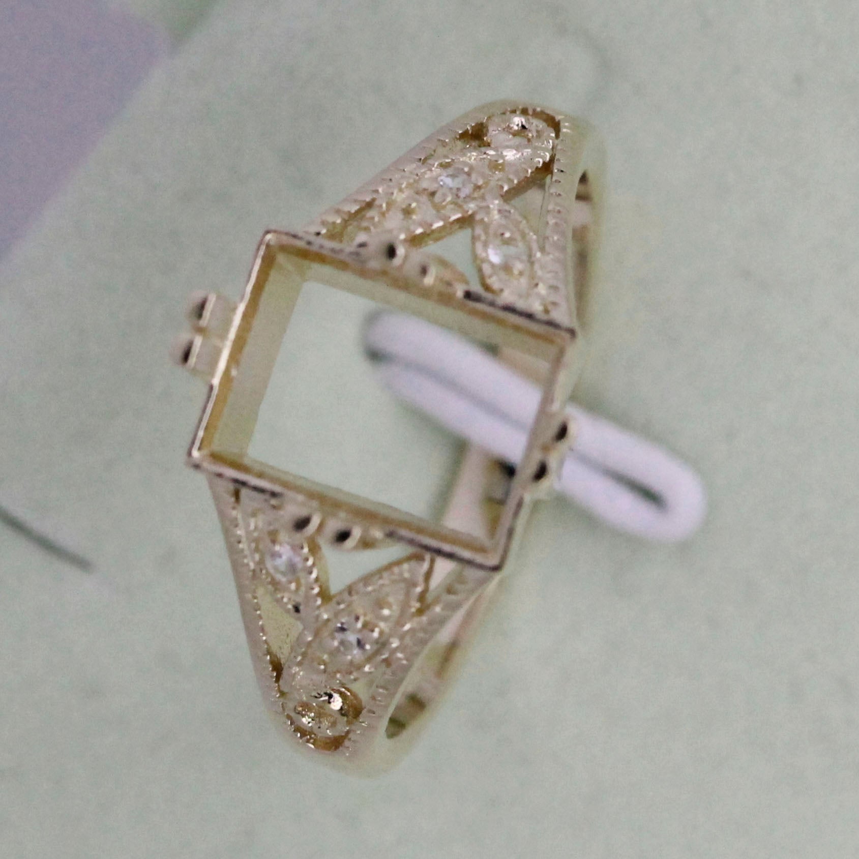 Art Nouveau Style Sterling Silver Semi Mount Ring Setting Emerald OCT 10x8mm Syzjewelry