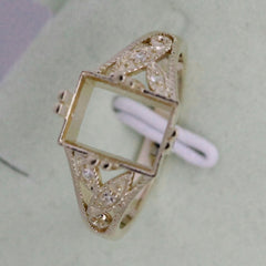 Art Nouveau Style Sterling Silver Semi Mount Ring Setting Emerald OCT 10x8mm Syzjewelry
