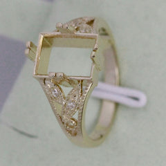 Art Nouveau Style Sterling Silver Semi Mount Ring Setting Emerald OCT 10x8mm Syzjewelry