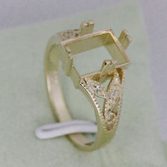 Art Nouveau Style Sterling Silver Semi Mount Ring Setting Emerald OCT 10x8mm Syzjewelry