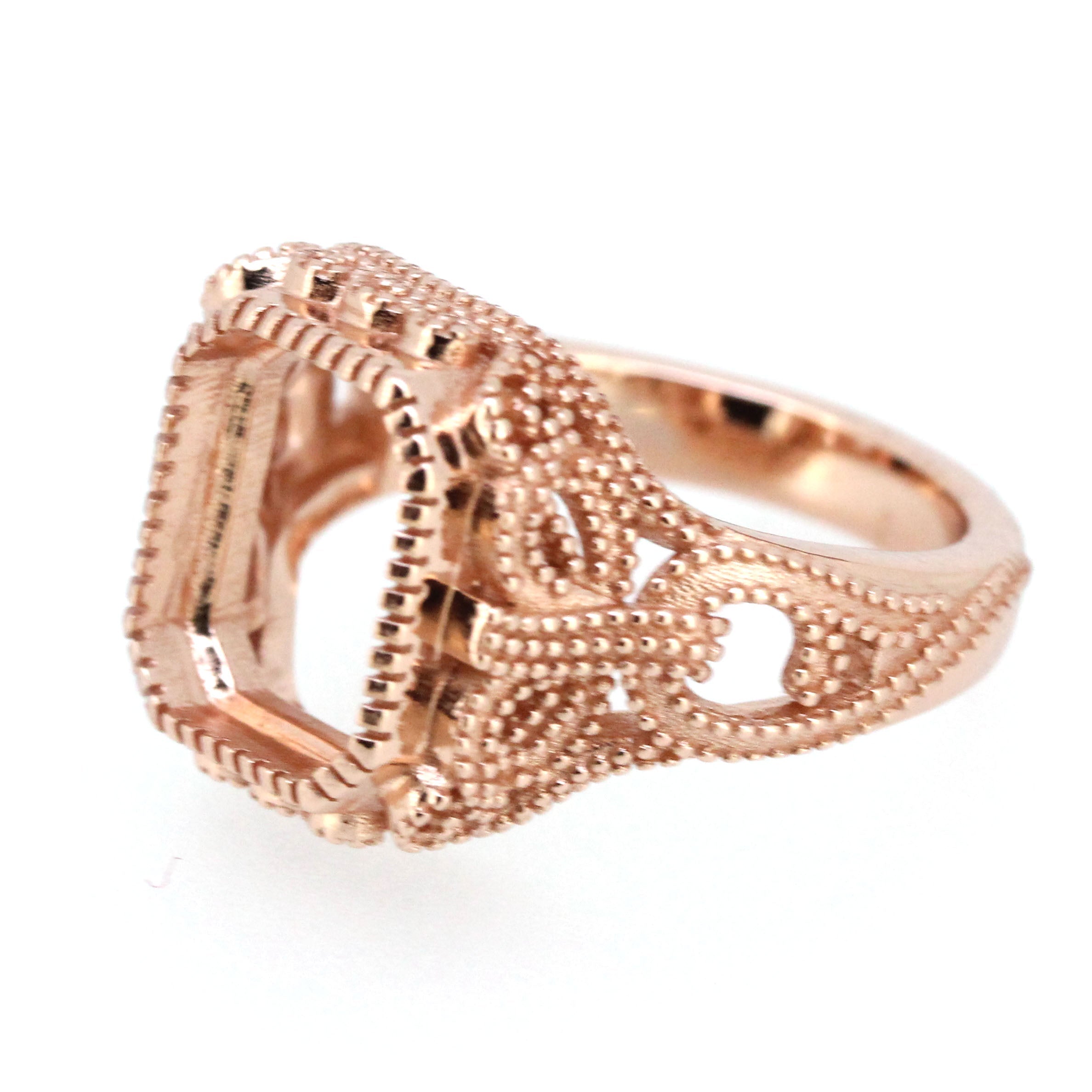 Sterling Silver Semi Mount Ring Setting Radiant OCT 11x9mm Vintage Style Milgrain Syzjewelry