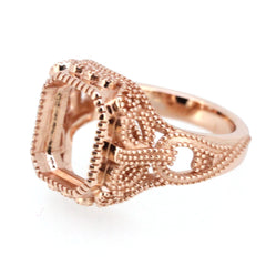 Sterling Silver Semi Mount Ring Setting Radiant OCT 11x9mm Vintage Style Milgrain Syzjewelry