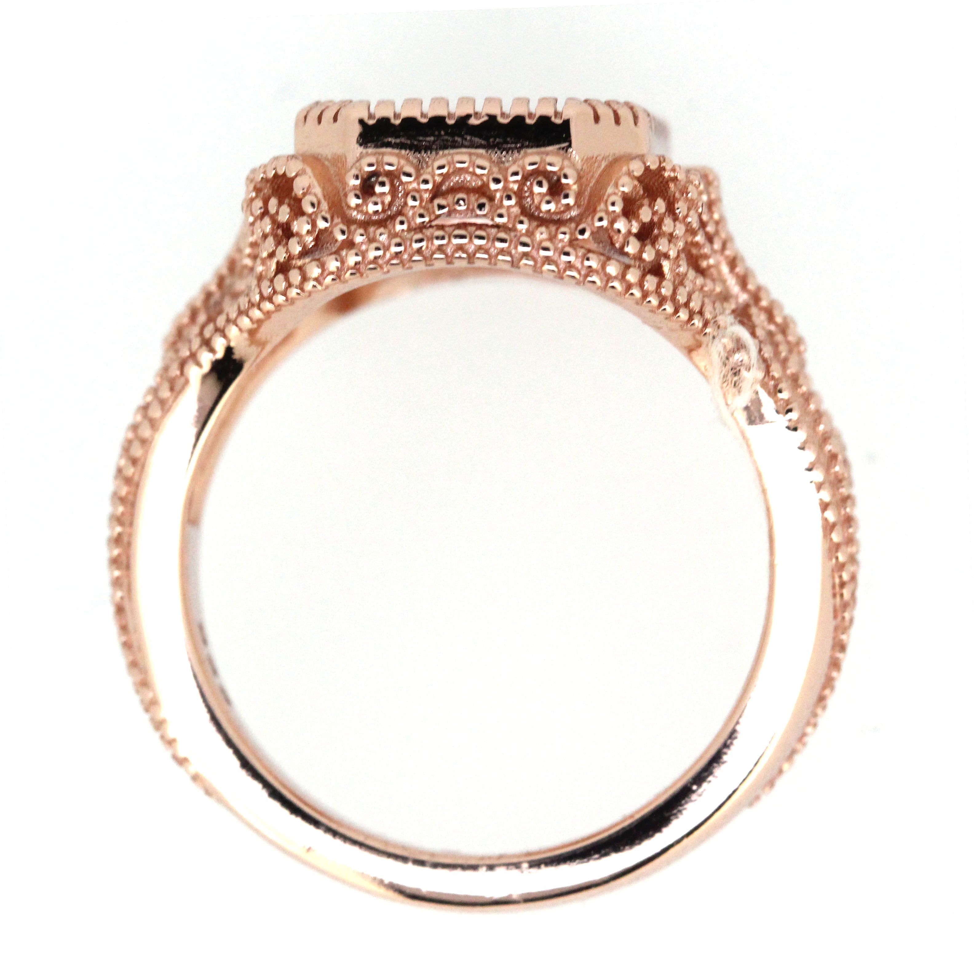 Sterling Silver Semi Mount Ring Setting Radiant OCT 11x9mm Vintage Style Milgrain Syzjewelry