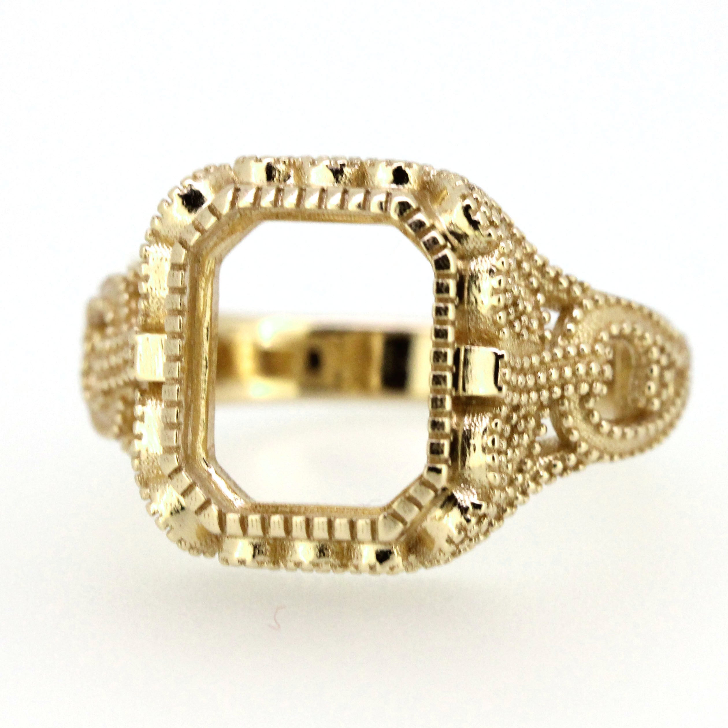 Sterling Silver Semi Mount Ring Setting Radiant OCT 11x9mm Vintage Style Milgrain Syzjewelry