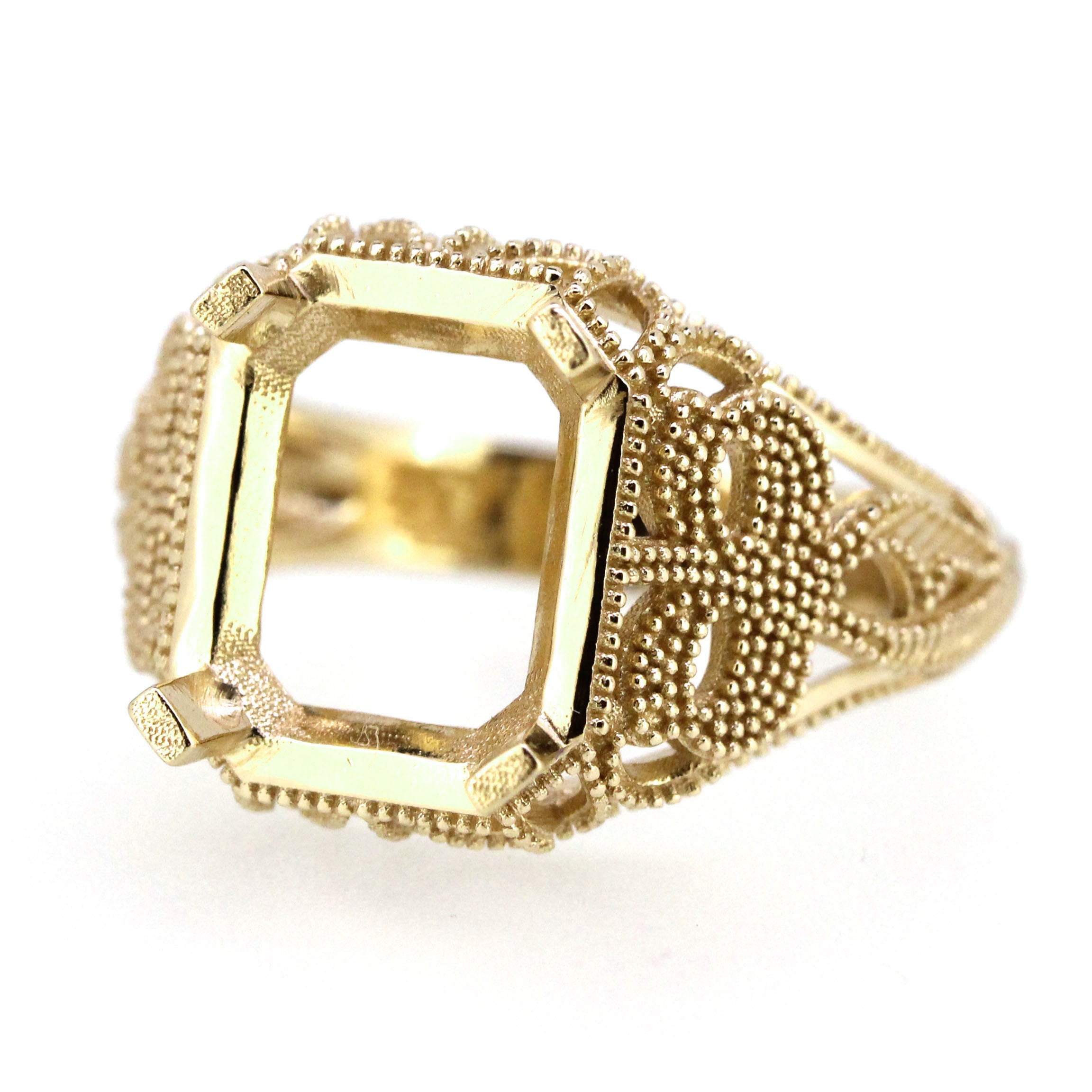 Sterling Silver Semi Mount Ring Setting Emerald Cut Oct 10x8mm Milgrain Art Deco Style Syzjewelry