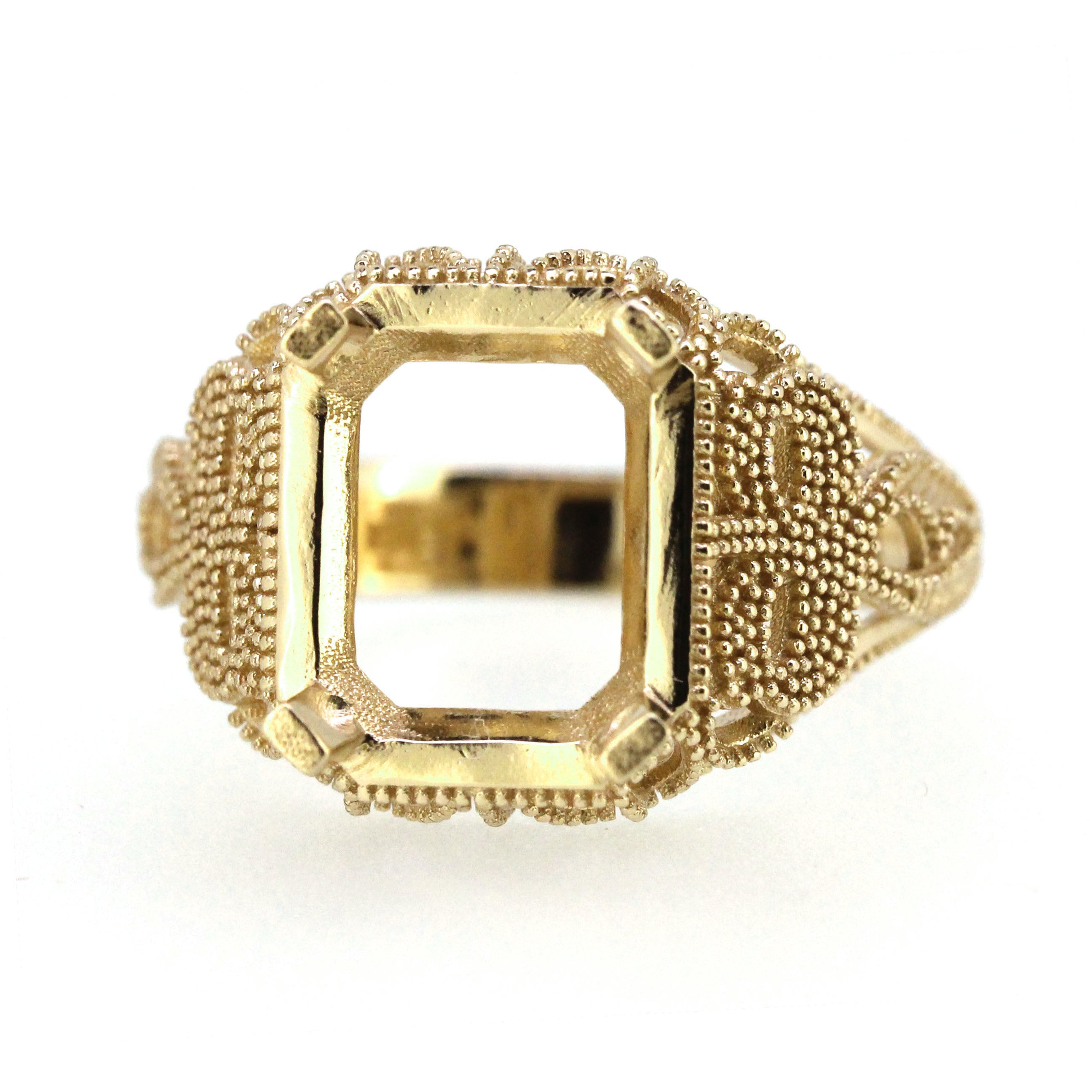 Sterling Silver Semi Mount Ring Setting Emerald Cut Oct 10x8mm Milgrain Art Deco Style Syzjewelry