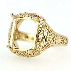 Art Deco Sterling Silver Semi Mount Ring Setting Emerald OCT 11x9mm Vintage Repro Syzjewelry