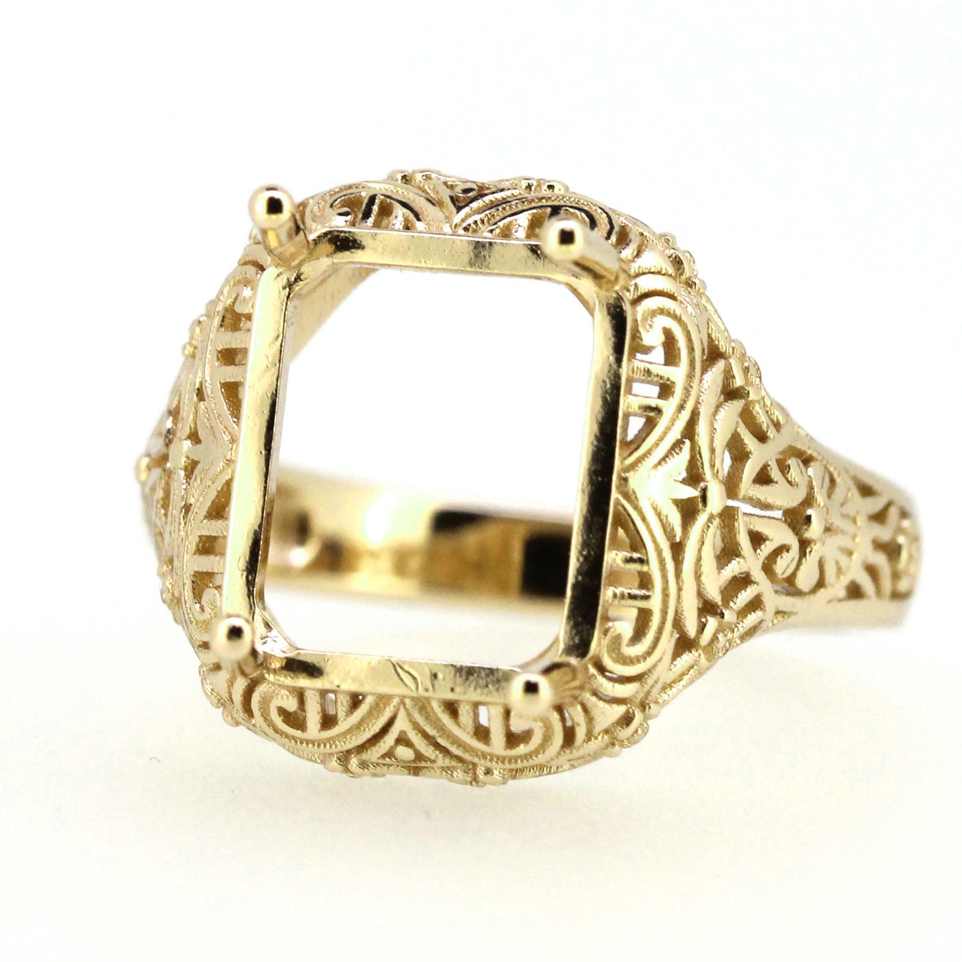 Art Deco Sterling Silver Semi Mount Ring Setting Emerald OCT 11x9mm Vintage Repro Syzjewelry