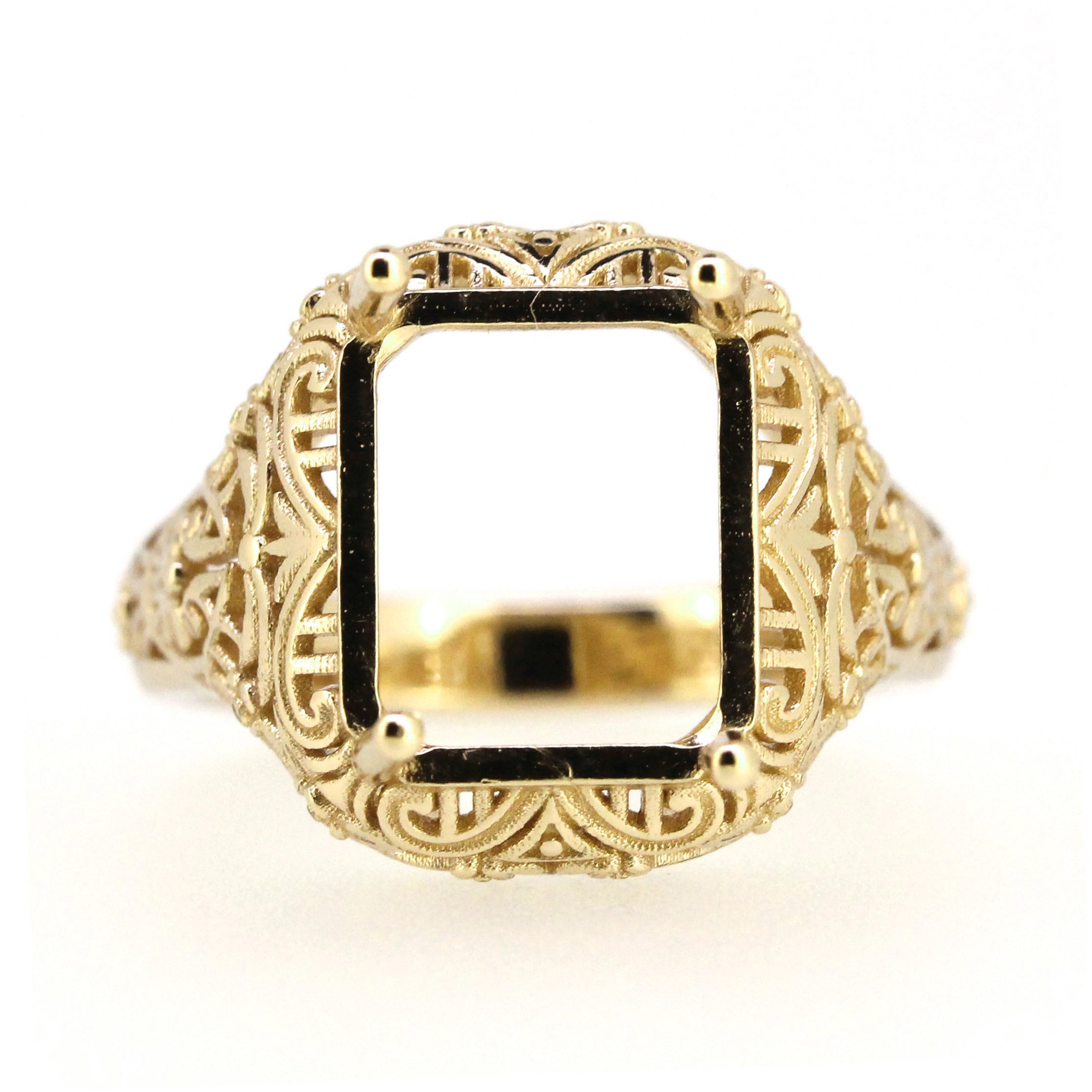 Art Deco Sterling Silver Semi Mount Ring Setting Emerald OCT 11x9mm Vintage Repro Syzjewelry