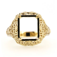 Art Deco Sterling Silver Semi Mount Ring Setting Emerald OCT 11x9mm Vintage Repro Syzjewelry
