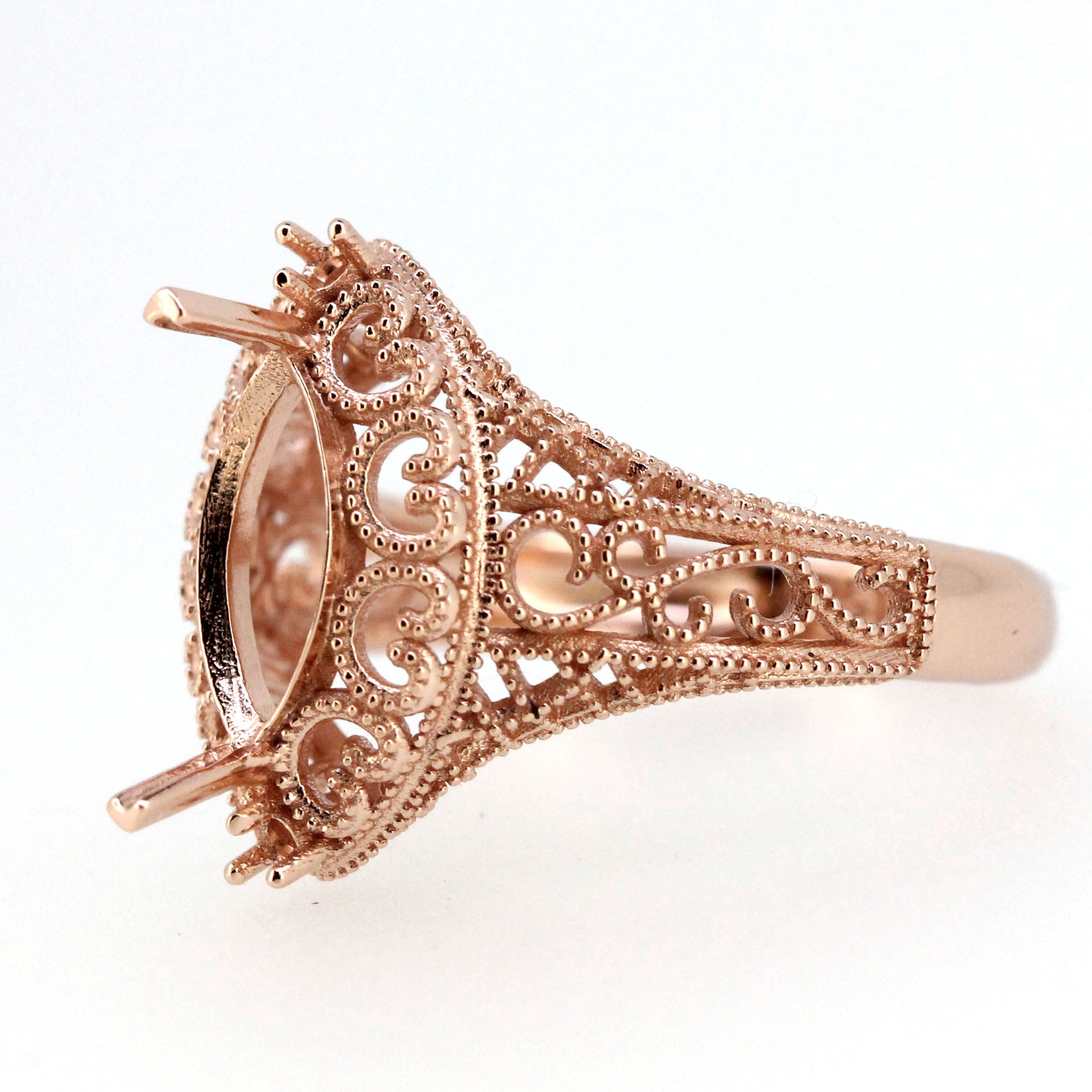 14K Gold Semi Mount Ring Setting Marquise Diamond MQ 10x5mm Art Deco Style Syzjewelry