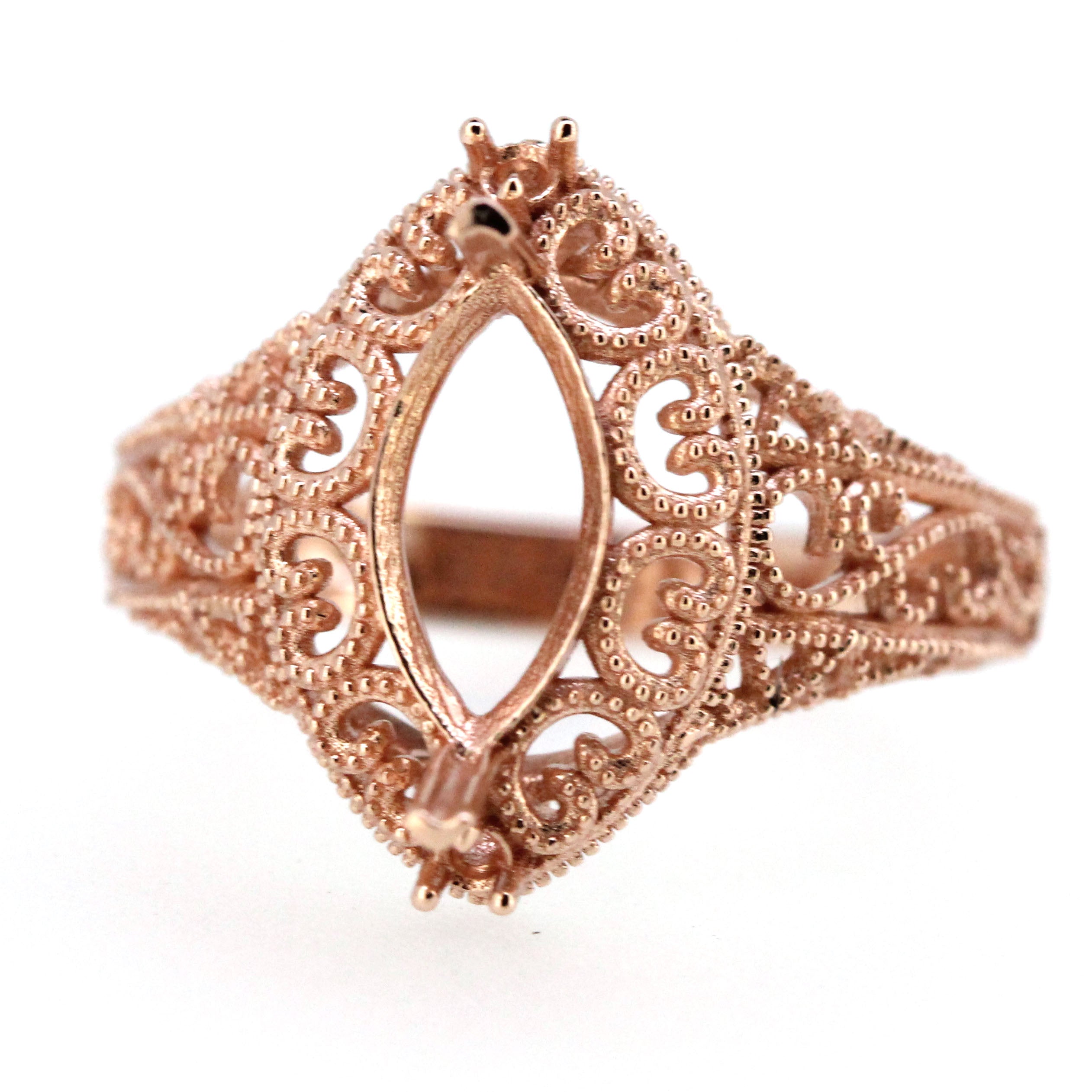 14K Gold Semi Mount Ring Setting Marquise Diamond MQ 10x5mm Art Deco Style Syzjewelry