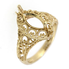 14K Gold Semi Mount Ring Setting Marquise Diamond MQ 10x5mm Art Deco Style Syzjewelry