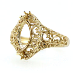 14K Gold Semi Mount Ring Setting Marquise Diamond MQ 10x5mm Art Deco Style Syzjewelry
