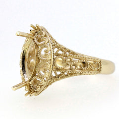 14K Gold Semi Mount Ring Setting Marquise Diamond MQ 10x5mm Art Deco Style Syzjewelry