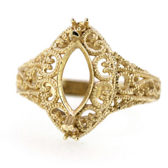14K Gold Semi Mount Ring Setting Marquise Diamond MQ 10x5mm Art Deco Style Syzjewelry