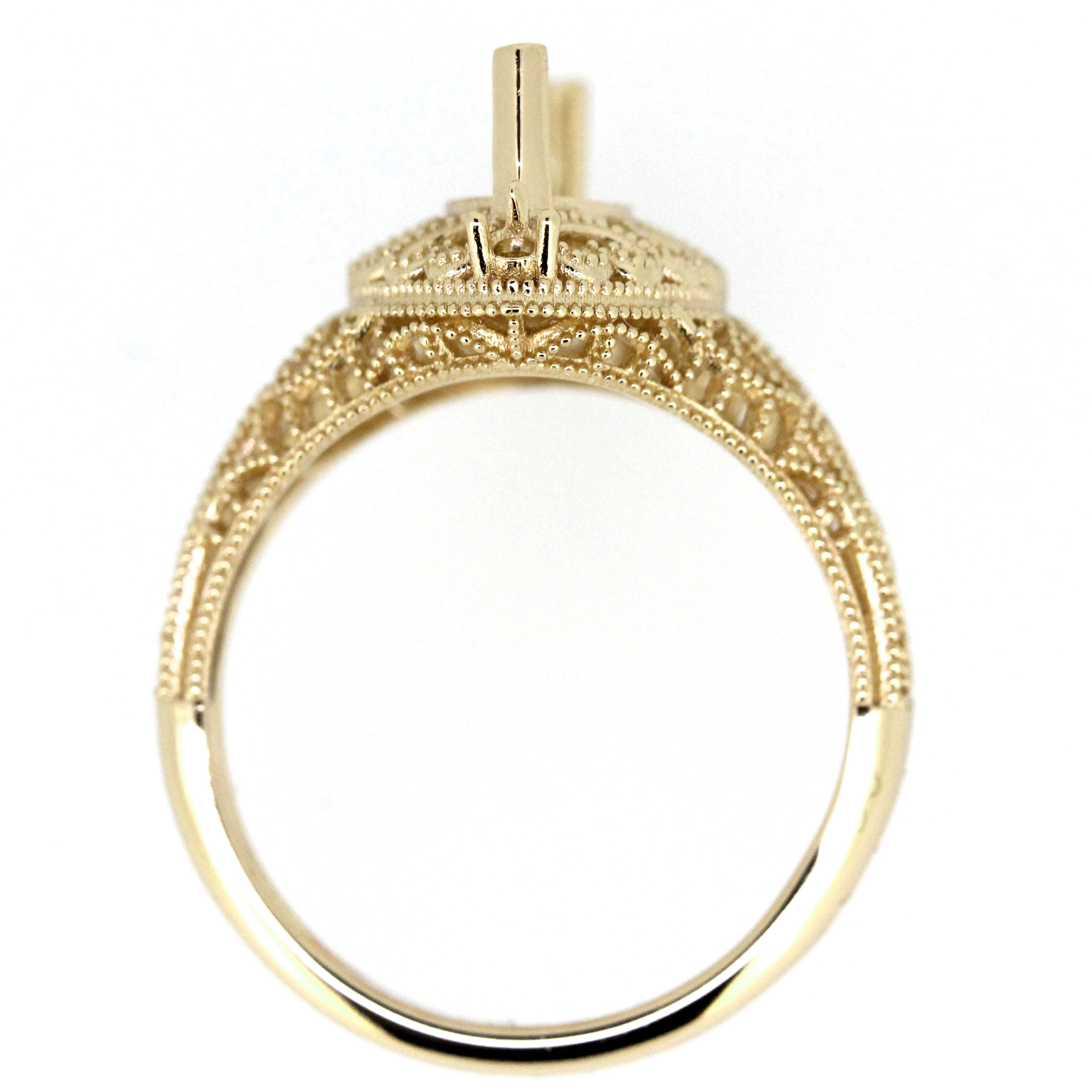 14K Gold Semi Mount Ring Setting Marquise Diamond MQ 10x5mm Art Deco Style Syzjewelry