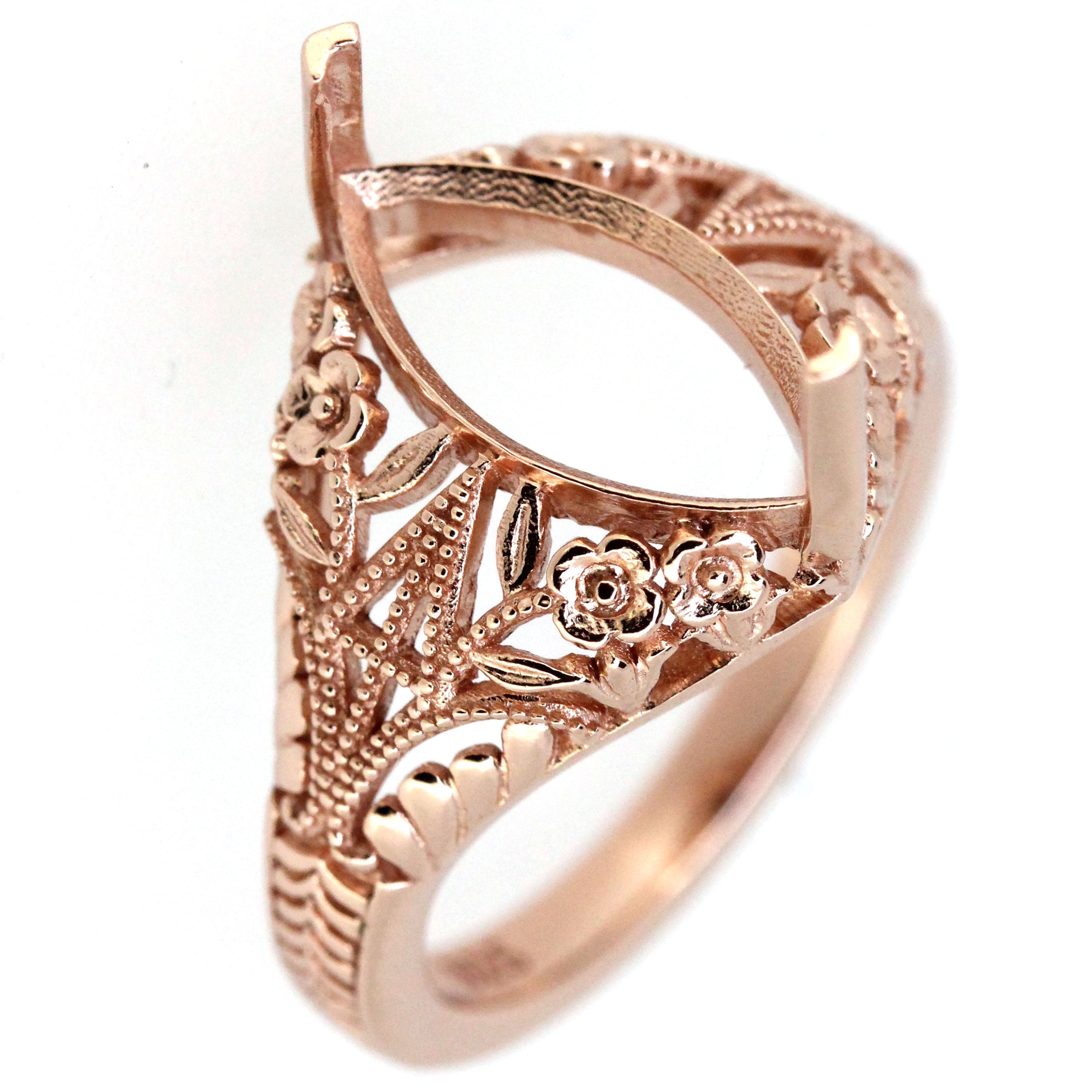 14K Gold Semi Mount Ring Setting Marquise Diamond MQ 14x7mm Art Deco Style Syzjewelry