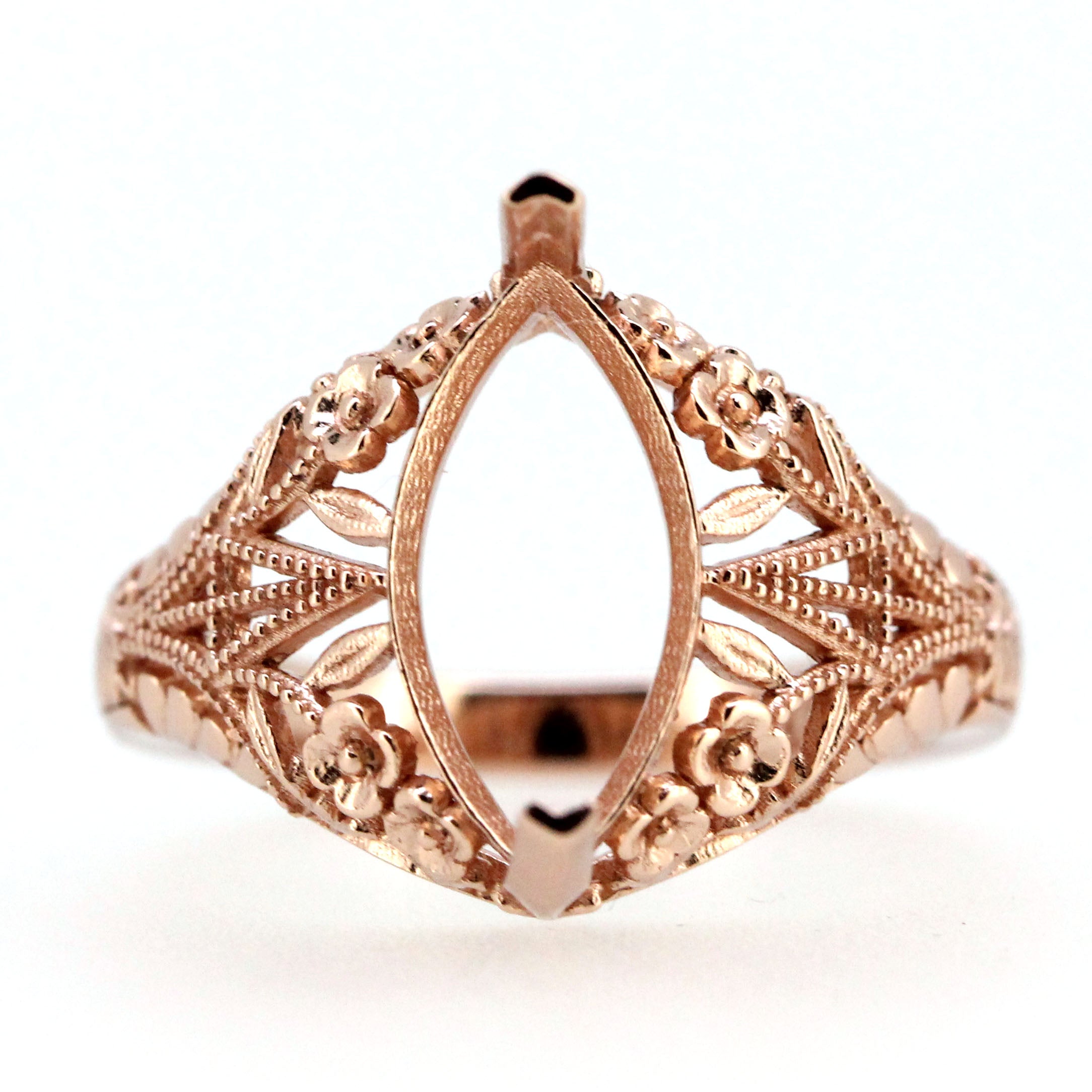 14K Gold Semi Mount Ring Setting Marquise Diamond MQ 14x7mm Art Deco Style Syzjewelry