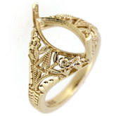 14K Gold Semi Mount Ring Setting Marquise Diamond MQ 14x7mm Art Deco Style Syzjewelry
