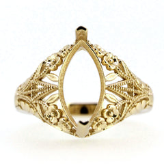 14K Gold Semi Mount Ring Setting Marquise Diamond MQ 14x7mm Art Deco Style Syzjewelry