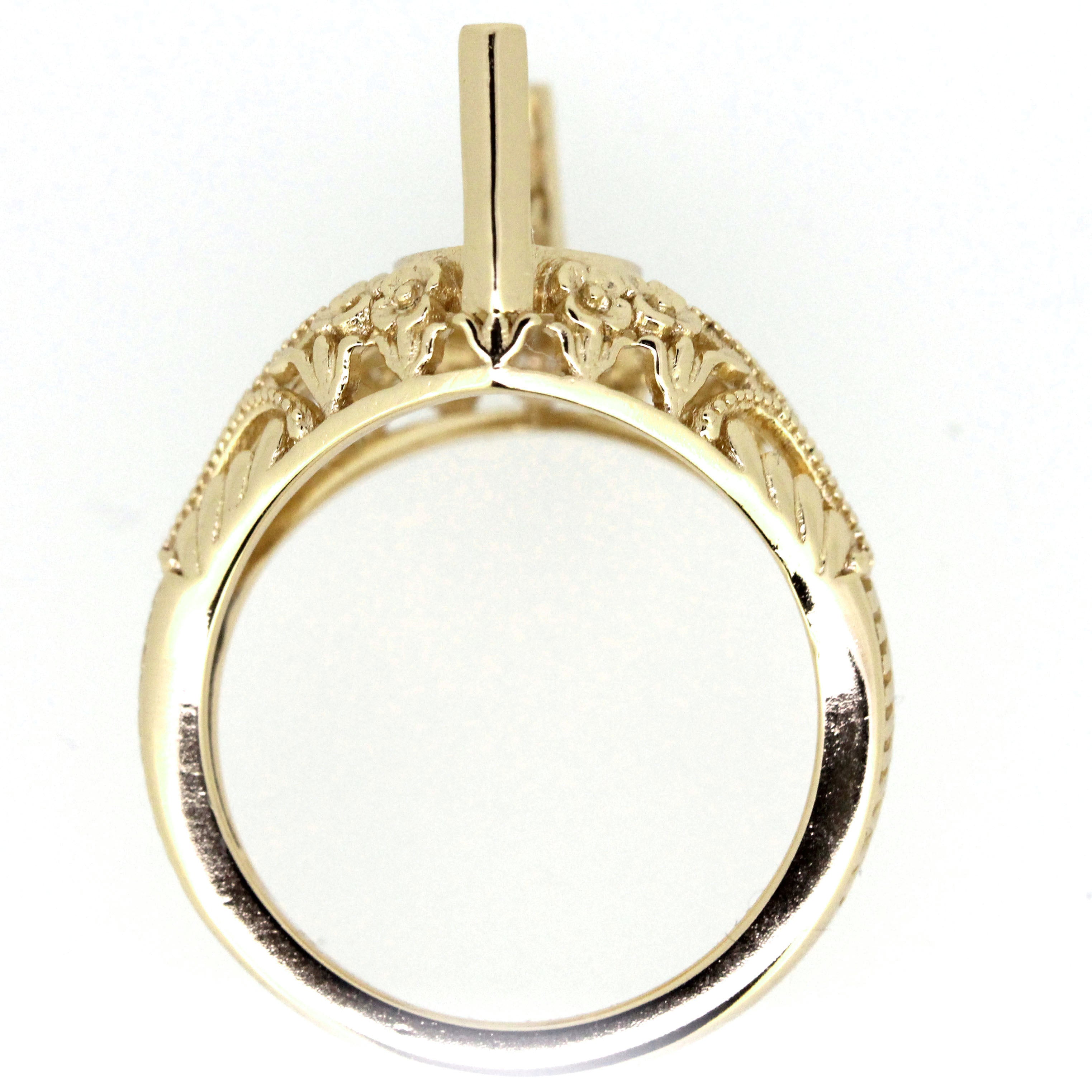 14K Gold Semi Mount Ring Setting Marquise Diamond MQ 14x7mm Art Deco Style Syzjewelry