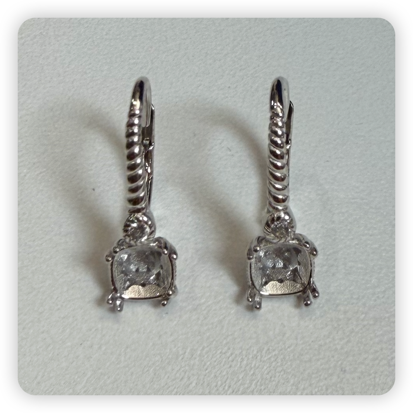 Sterling Silver Semi Mount Earrings Setting Cushion CU 6x6mm White Topaz DHJ