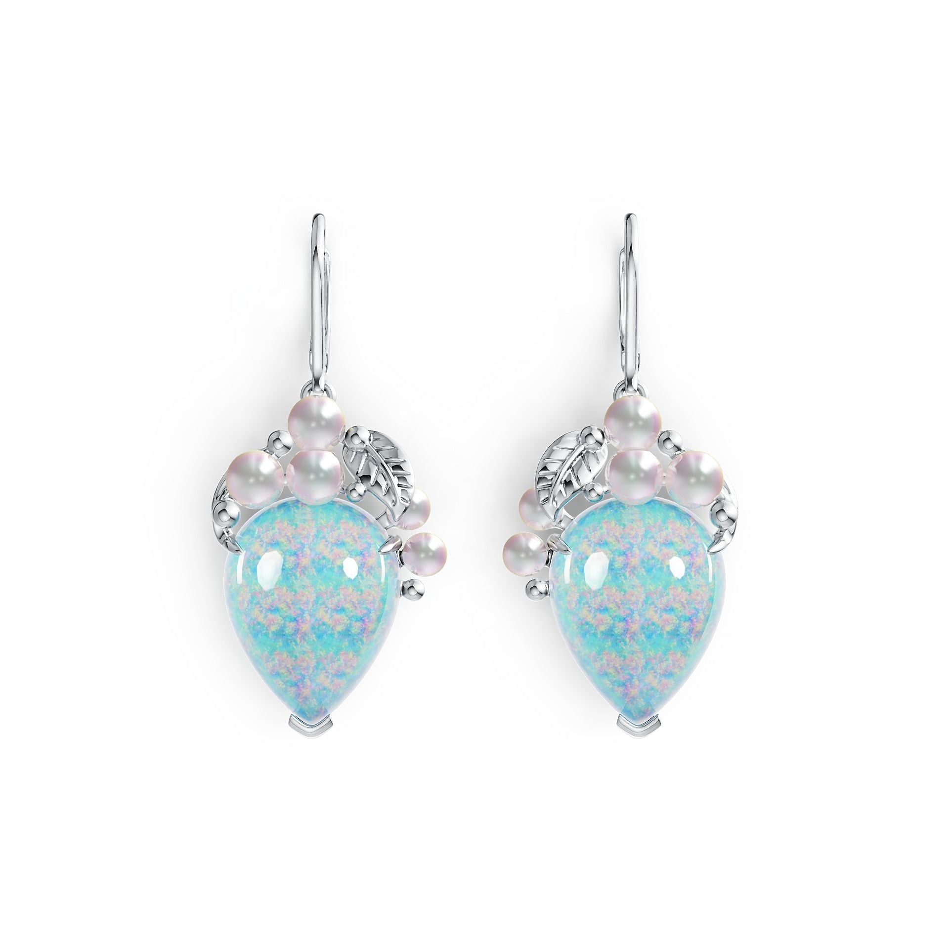 Sterling Silver Semi Mount Earrings Setting Pear PE Cabochon 17x13mm RD 4X4mm RD 3X3mm DHJ