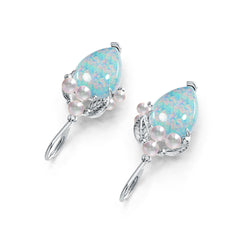 Sterling Silver Semi Mount Earrings Setting Pear PE Cabochon 17x13mm RD 4X4mm RD 3X3mm DHJ