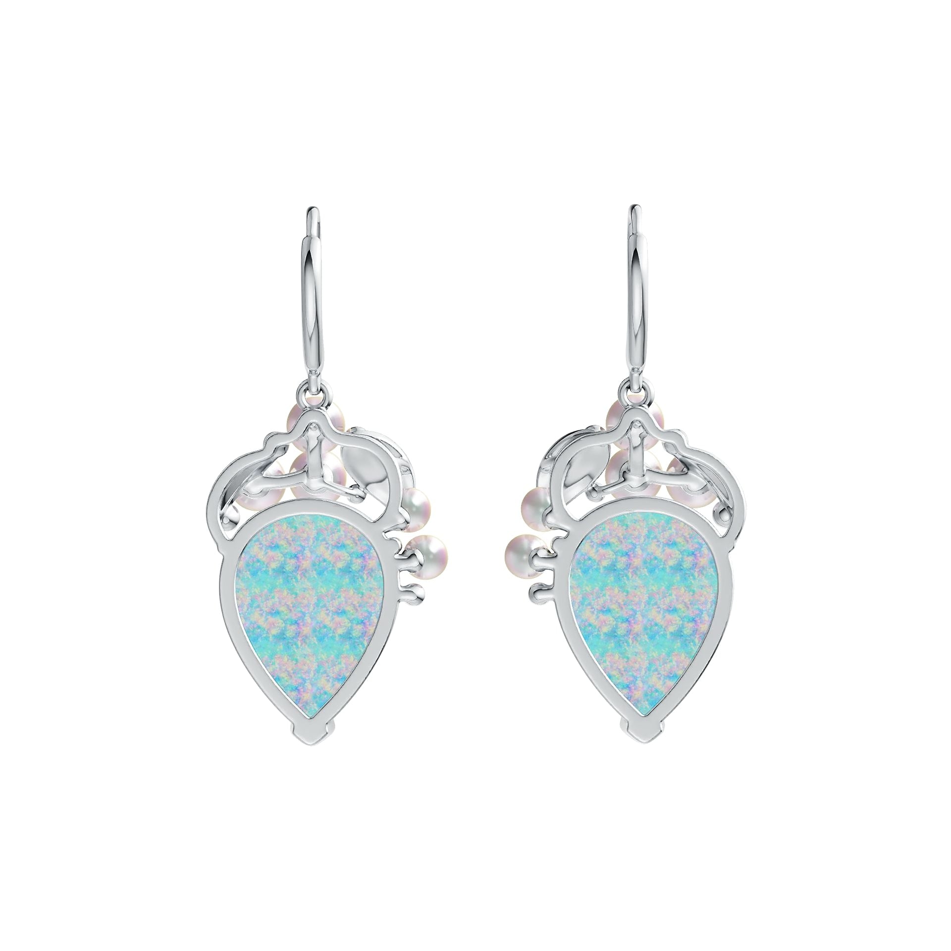 Sterling Silver Semi Mount Earrings Setting Pear PE Cabochon 17x13mm RD 4X4mm RD 3X3mm DHJ