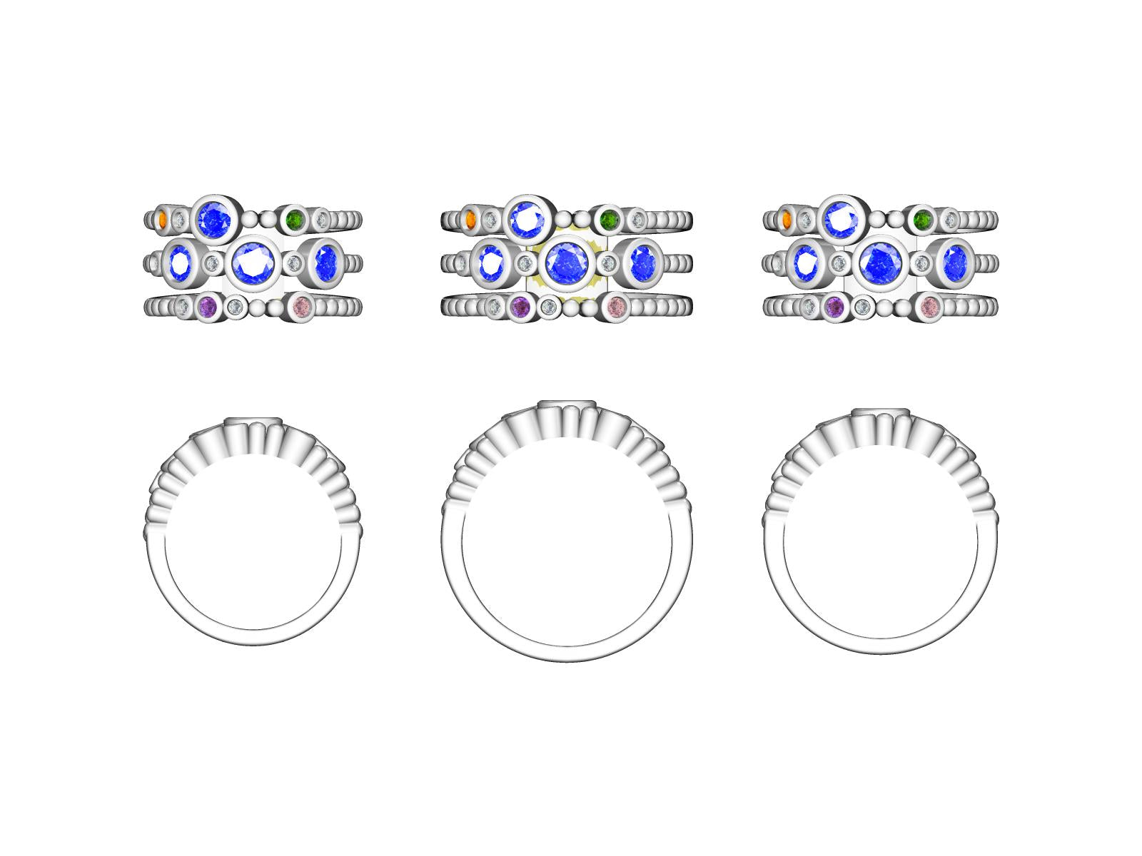 Sterling Silver Semi Mount Ring Setting Round RD 4x4mm 3 Band Ring DHJ