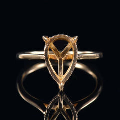 Customized 14K Gold Semi Mount Ring Setting Pear Cut 14x10x6.7mm with Hidden Halo 2mm Band Moissanite Syzjewelry