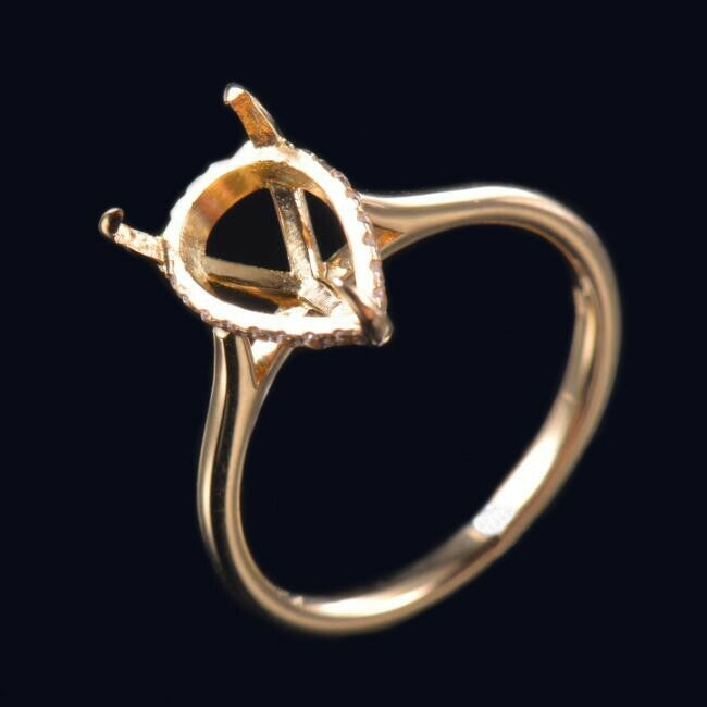 Customized 14K Gold Semi Mount Ring Setting Pear Cut 14x10x6.7mm with Hidden Halo 2mm Band Moissanite Syzjewelry