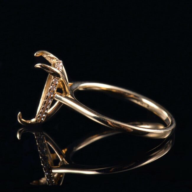 Customized 14K Gold Semi Mount Ring Setting Pear Cut 14x10x6.7mm with Hidden Halo 2mm Band Moissanite Syzjewelry