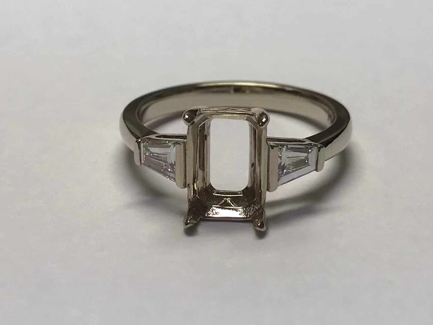 14K Gold Semi Mount Ring Setting Emerald OCT 9.53 x 6.72 x 4.59mm with Natural G+ VS+ diamonds Syzjewelry