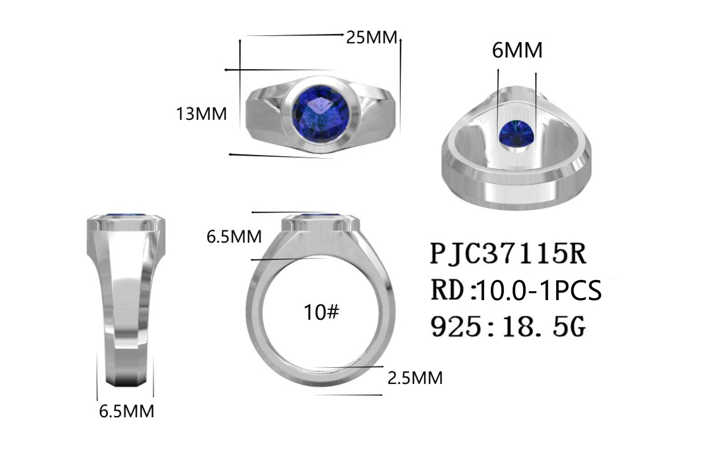 Sterling Silver Semi Mount Ring Setting Round RD 10X10X6.3mm Bezel Brushed Finish Syzjewelry
